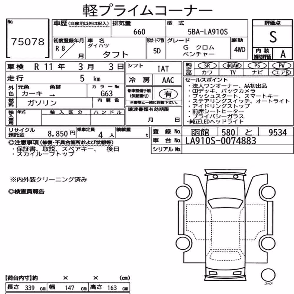 Notka aukcyjna: DAIHATSU TAFT 4WD G CHROME VENTURE
