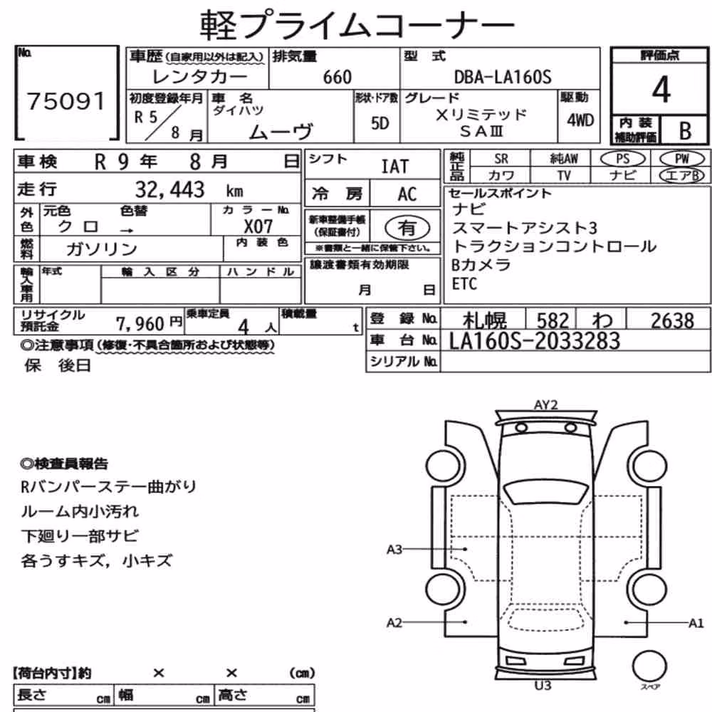 Notka aukcyjna: DAIHATSU MOVE 4WD X LIMITED SA Ⅲ