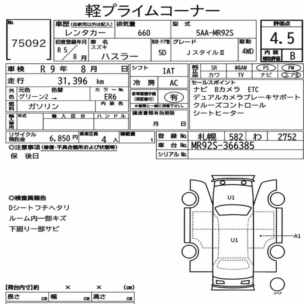Notka aukcyjna: SUZUKI HUSTLER 4WD J STYLEⅡ