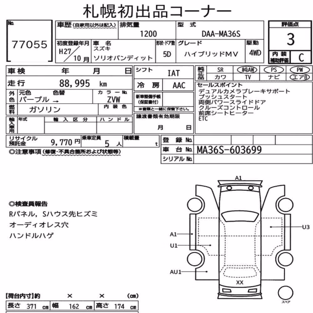 Notka aukcyjna: SUZUKI SOLIO BANDIT 4WD HYBRID MV