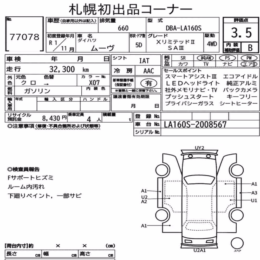 Notka aukcyjna: DAIHATSU MOVE 4WD X LIMITED2 SA3