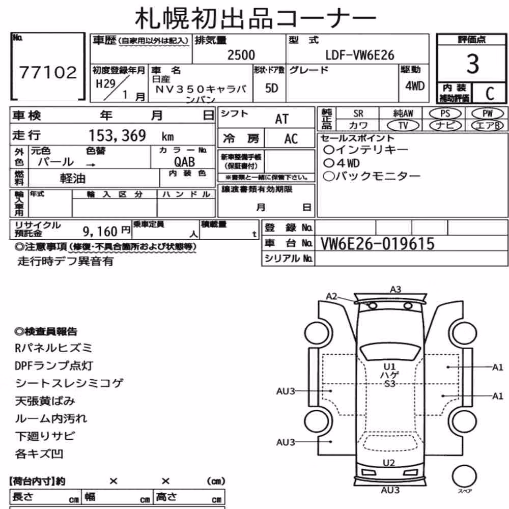 Notka aukcyjna: NISSAN NV350CARAVAN VAN 5D 4WD