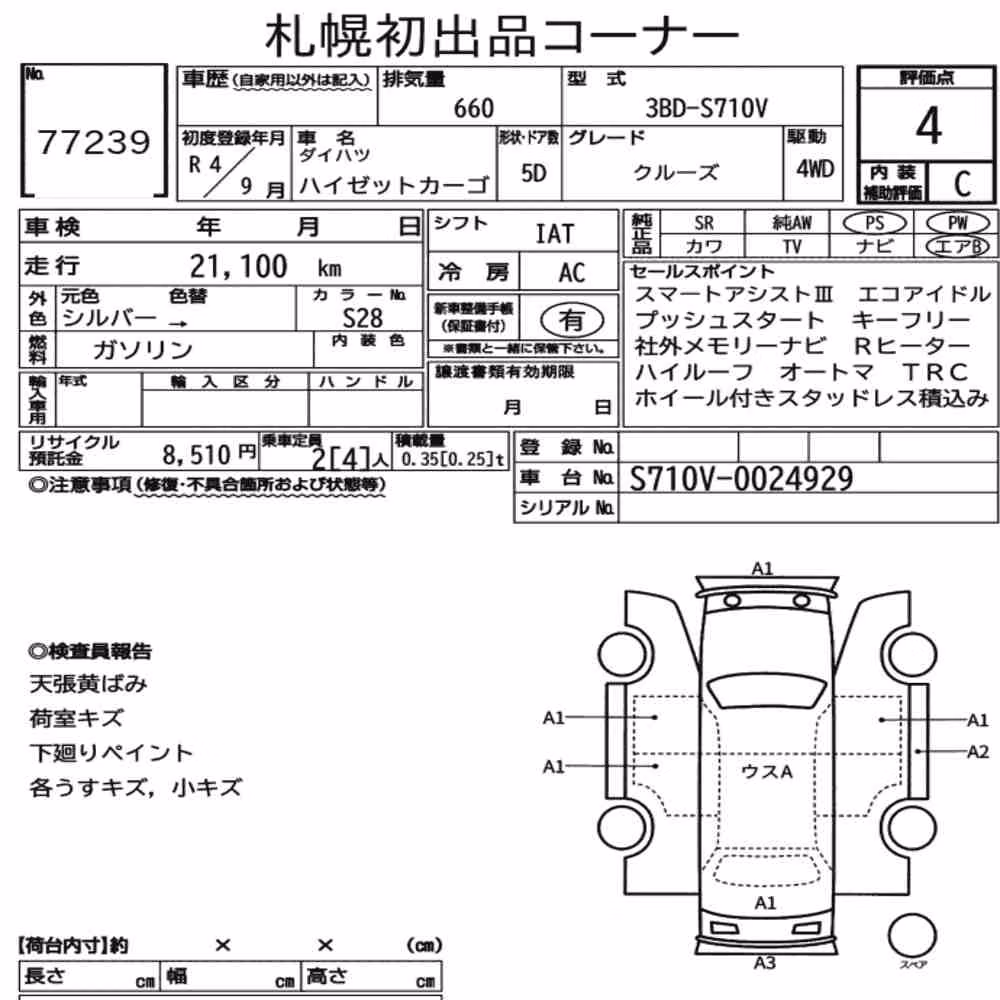 Notka aukcyjna: DAIHATSU HIJET CARGO 5D 4WD CRUISE