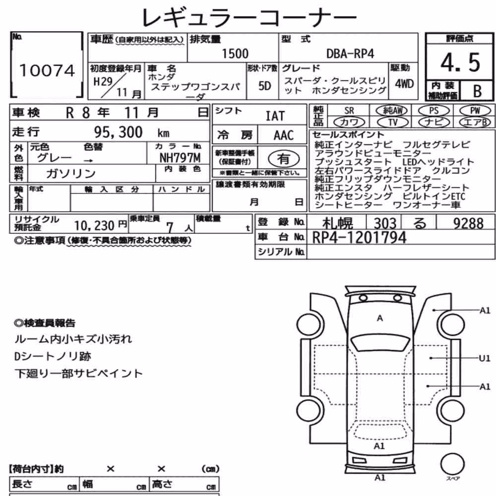 Notka aukcyjna: HONDA STEPWAGON SPADA 4WD SPADA・COOL SPIRIT HONDA SENSING