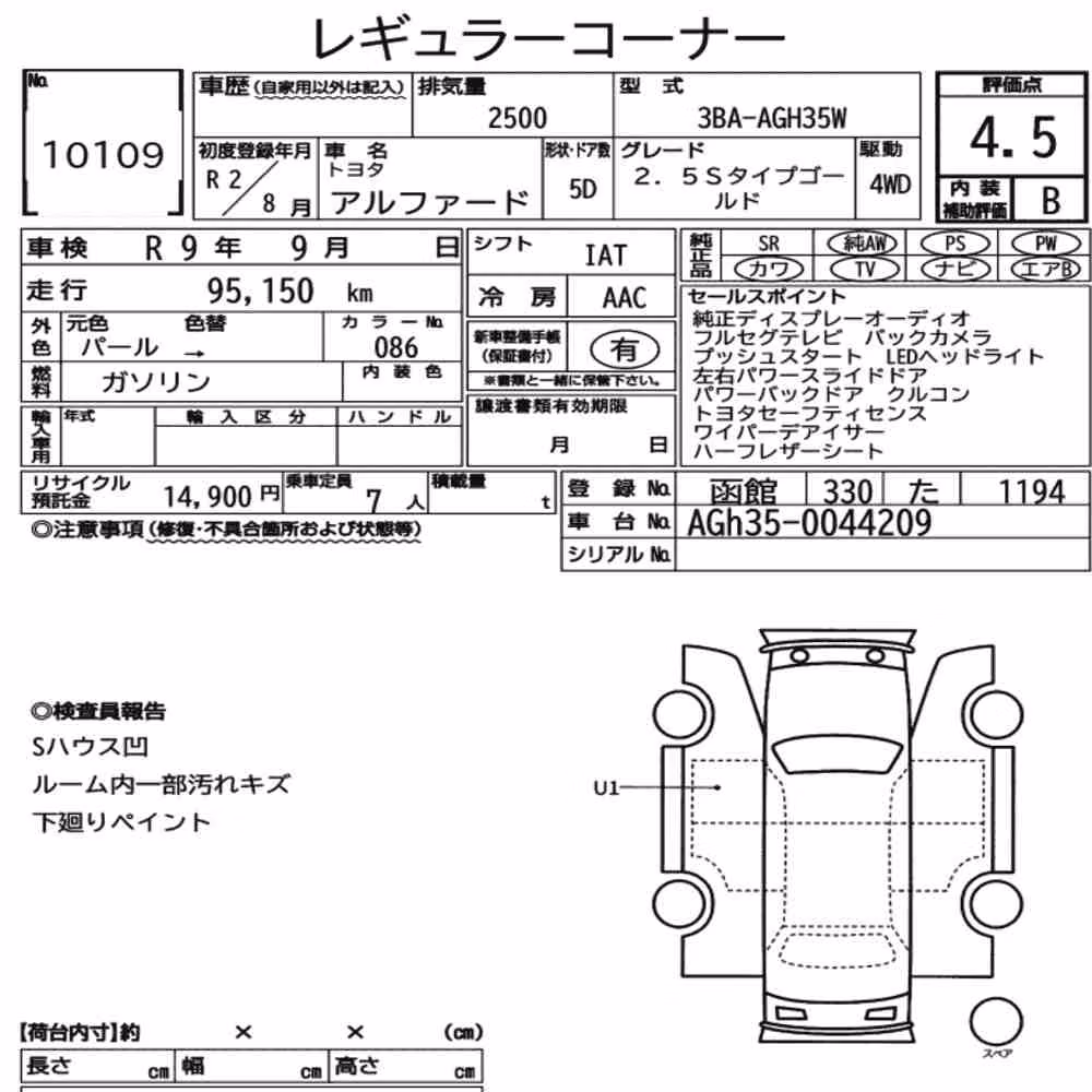 Notka aukcyjna: TOYOTA ALPHARD 4WD 2.5S TYPE GOLD