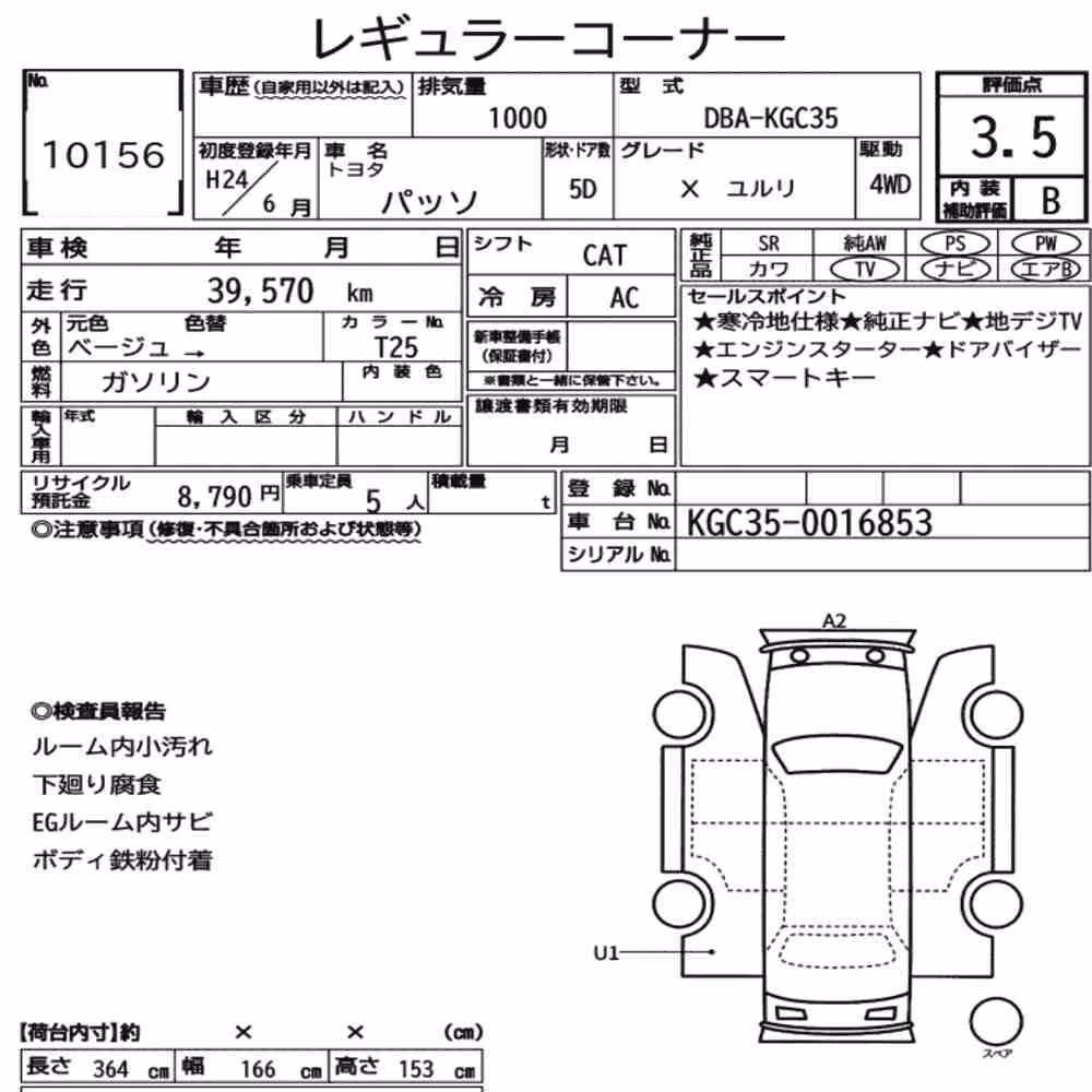 Notka aukcyjna: TOYOTA PASSO 4WD X YURURI