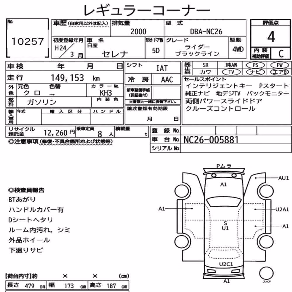 Notka aukcyjna: NISSAN SERENA 5D 4WD RIDER BLACK LINE