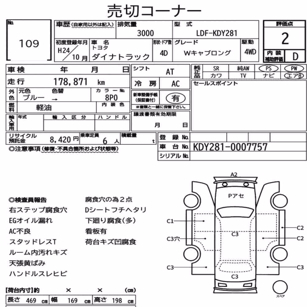 Notka aukcyjna: TOYOTA DYNA TRUCK 4D 4WD W CAB LONG