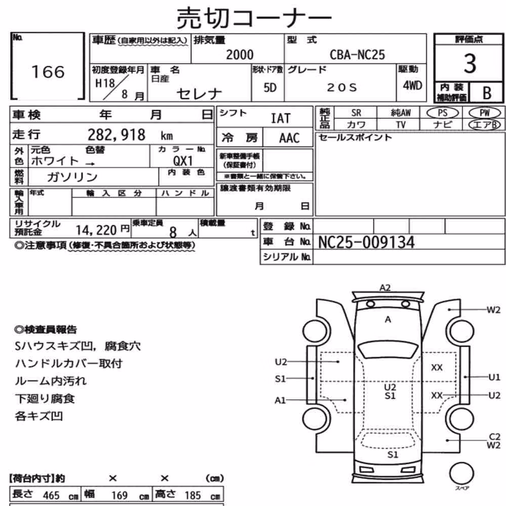 Notka aukcyjna: NISSAN SERENA 5D 4WD 20S