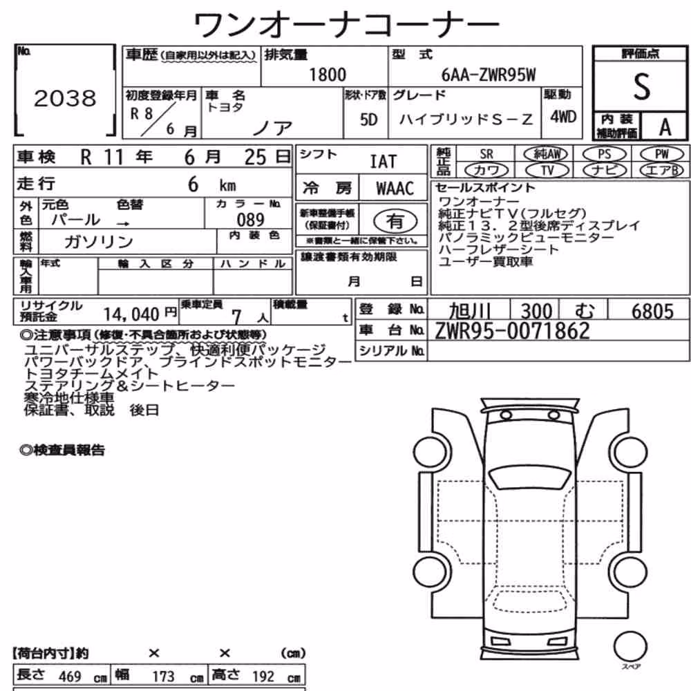 Notka aukcyjna: TOYOTA NOAH 4WD HYBRID S-Z