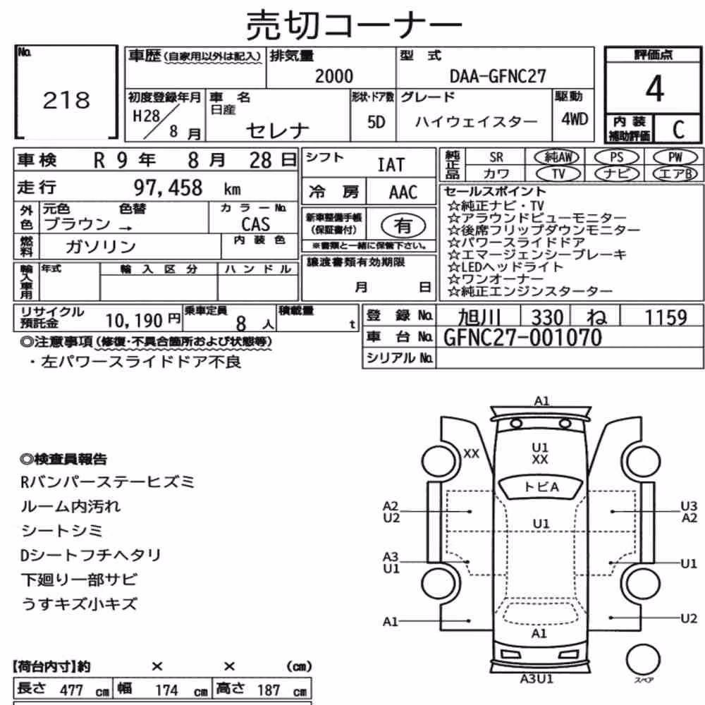 Notka aukcyjna: NISSAN SERENA 5D 4WD HIGHWAY STAR