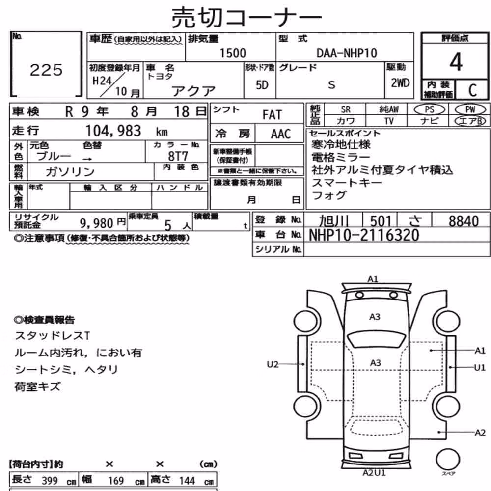 Notka aukcyjna: TOYOTA AQUA S