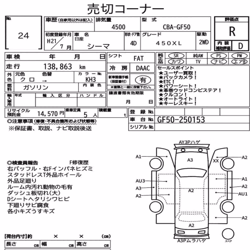 Notka aukcyjna: NISSAN CIMA 4D 450XL