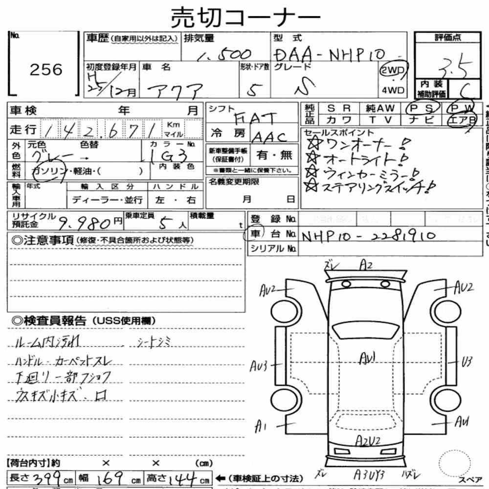 Notka aukcyjna: TOYOTA AQUA S