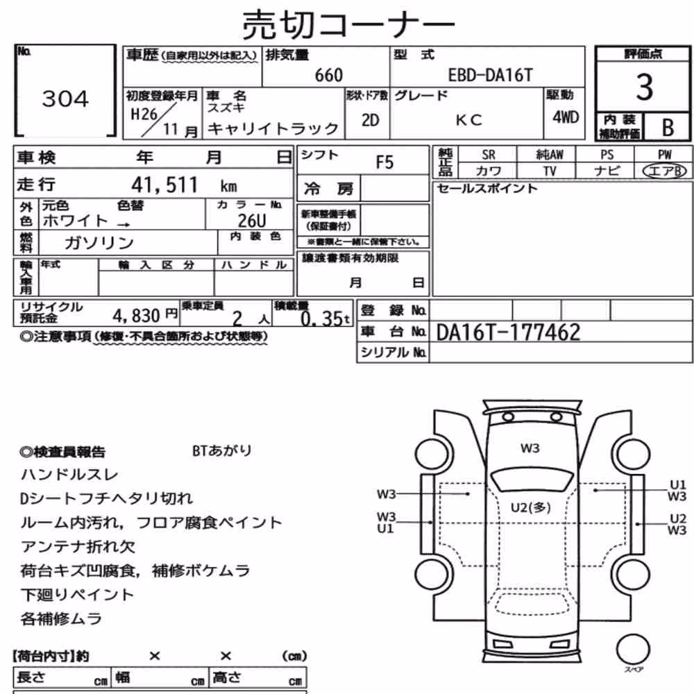 Notka aukcyjna: SUZUKI CARRY TRUCK 4WD KC