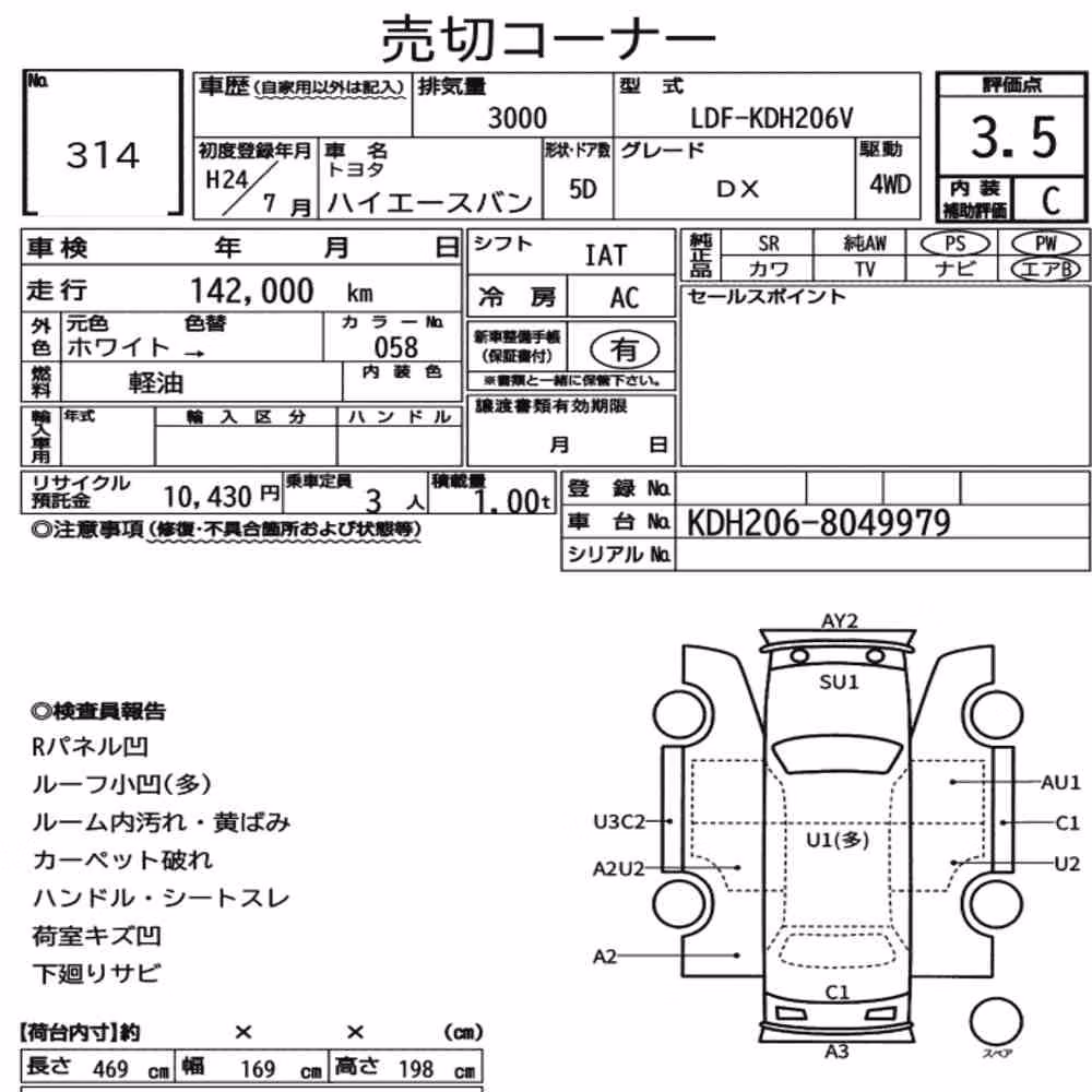 Notka aukcyjna: TOYOTA HIACE VAN 5D 4WD DX