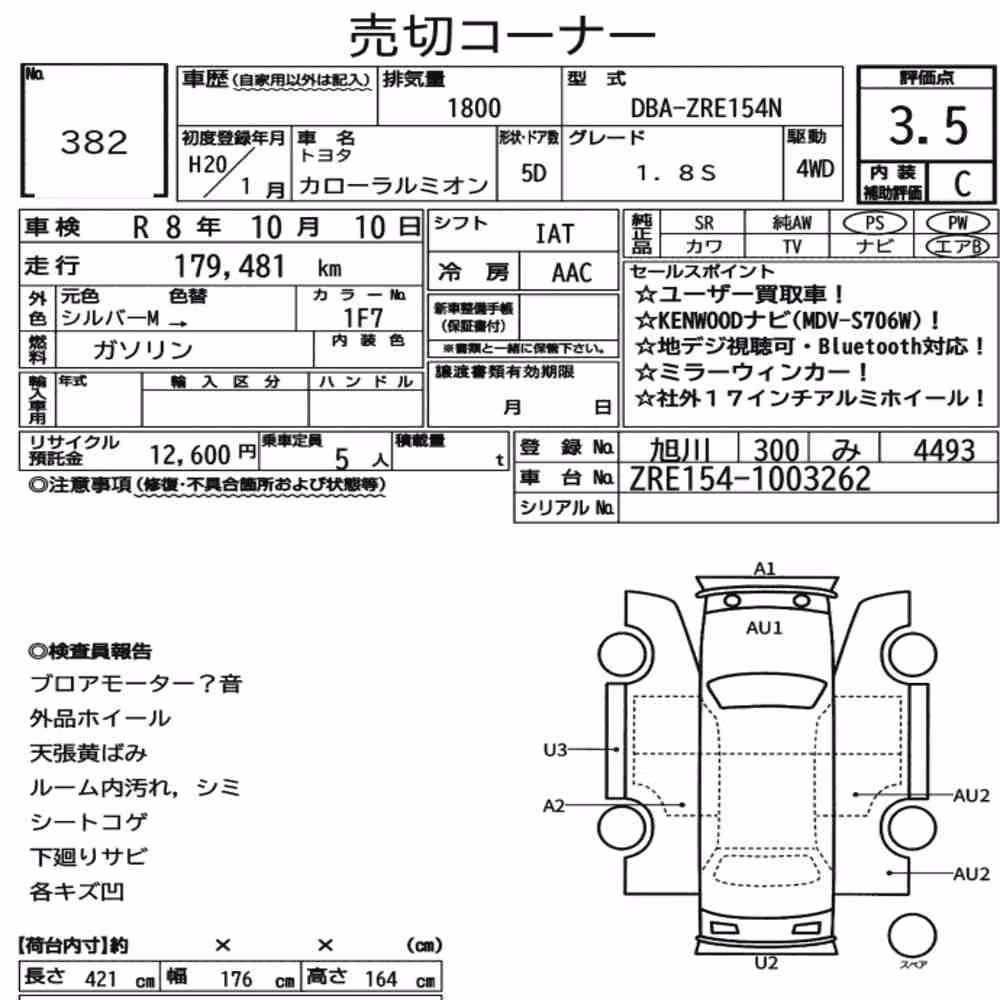 Notka aukcyjna: TOYOTA COROLLA RUMION 4WD 1.8S