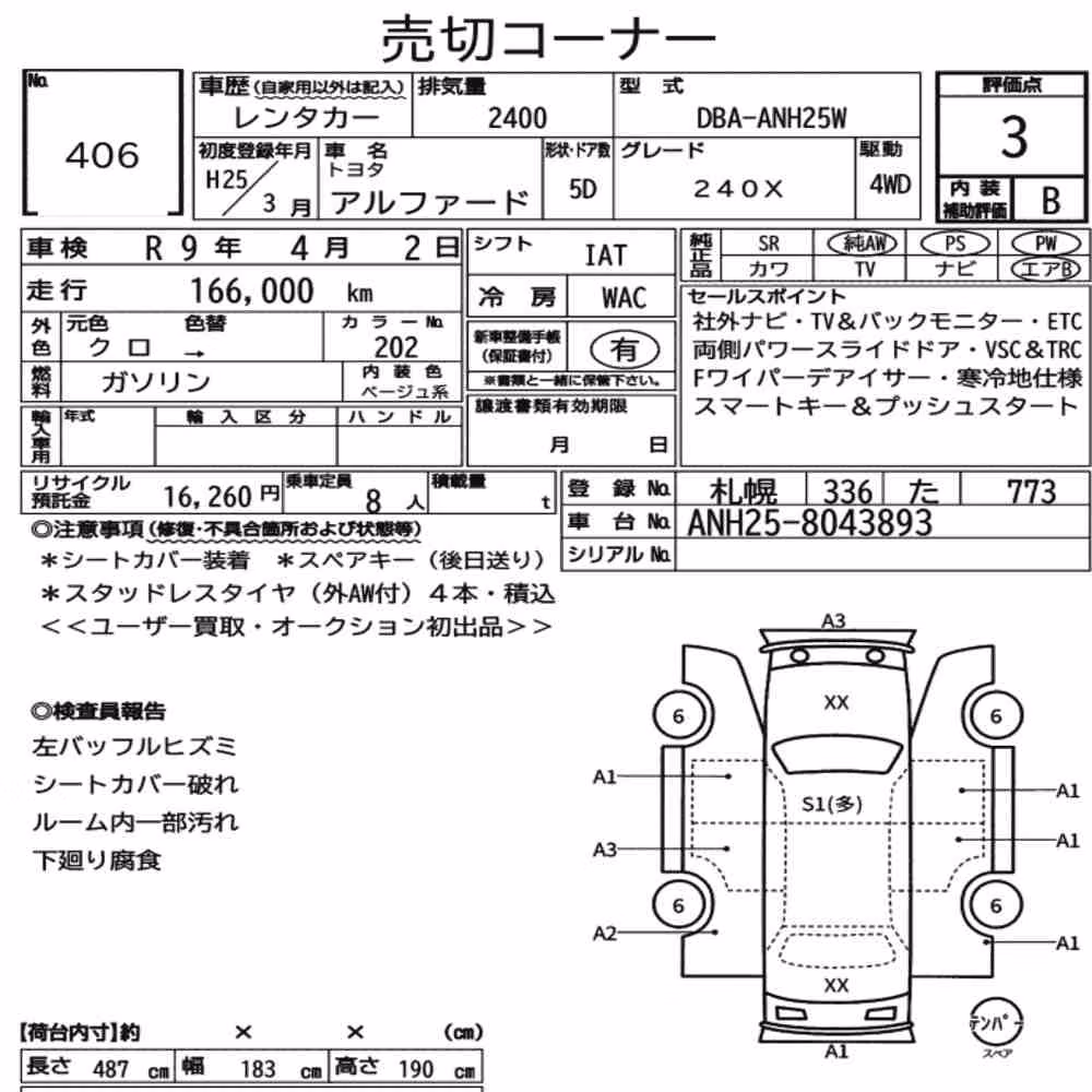 Notka aukcyjna: TOYOTA ALPHARD 4WD 240X
