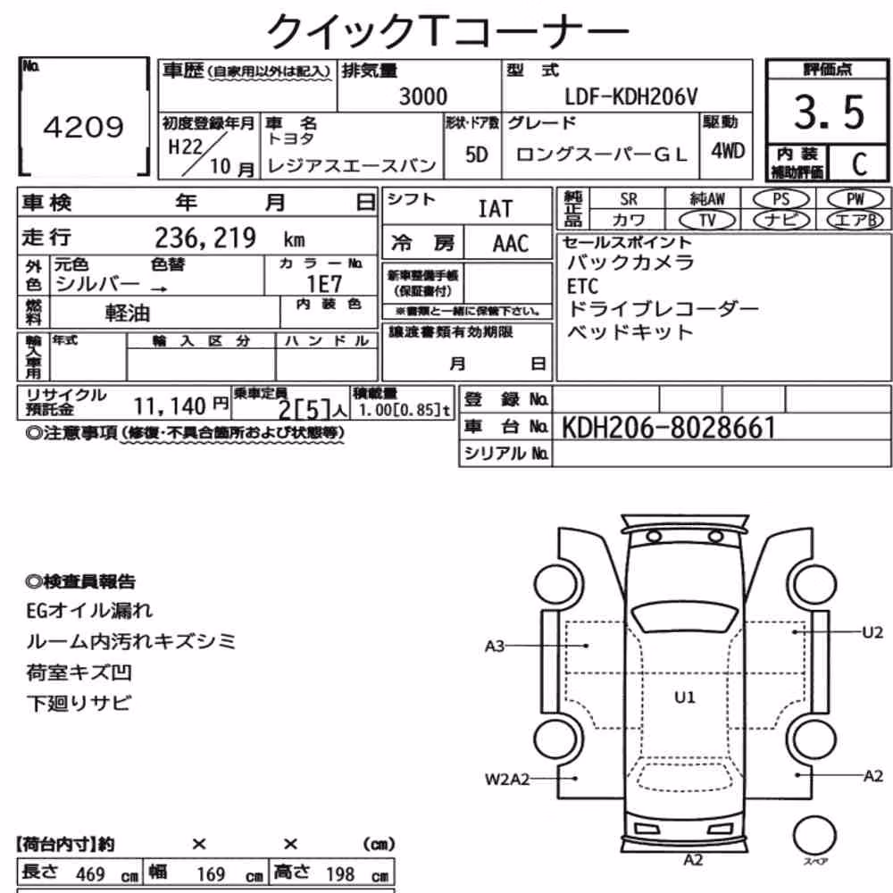 Notka aukcyjna: TOYOTA REGIUS ACE VAN 5D 4WD LONG SUPER GL