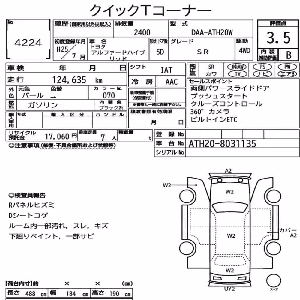 Notka aukcyjna: TOYOTA ALPHARD HYBRID 4WD SR