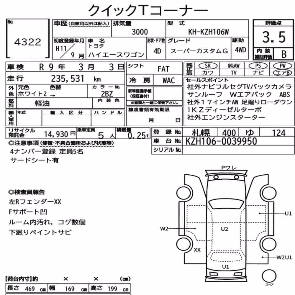 Notka aukcyjna: TOYOTA HIACE WAGON 4D 4WD SUPER CUSTOM G