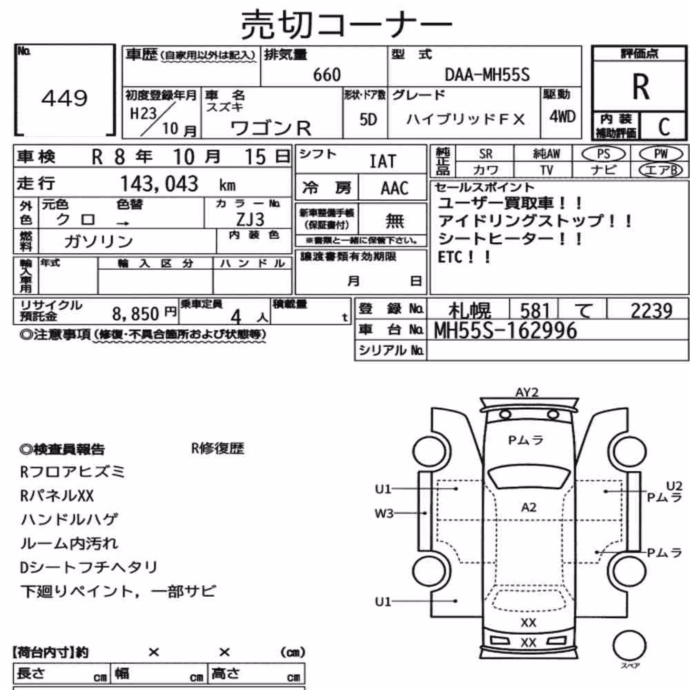 Notka aukcyjna: SUZUKI WAGON R 5D 4WD HYBRID FX