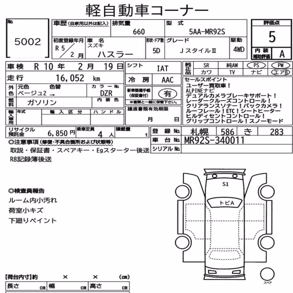 Notka aukcyjna: SUZUKI HUSTLER 4WD J STYLEⅡ