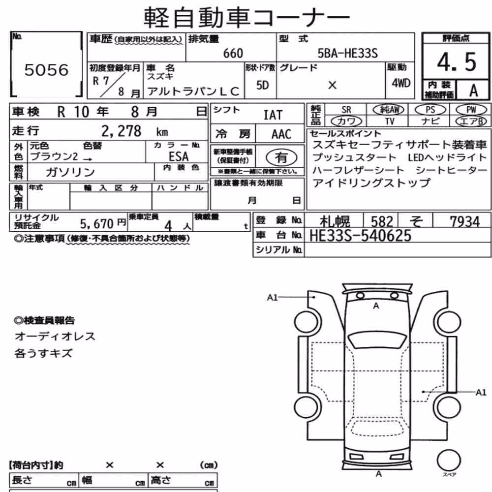 Notka aukcyjna: SUZUKI ALTO LAPIN LC 4WD X