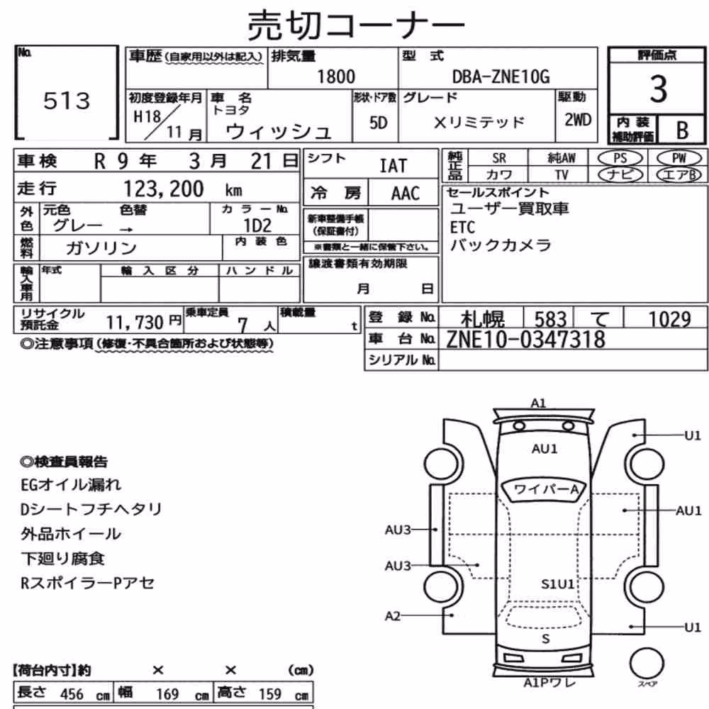 Notka aukcyjna: TOYOTA WISH X LIMITED