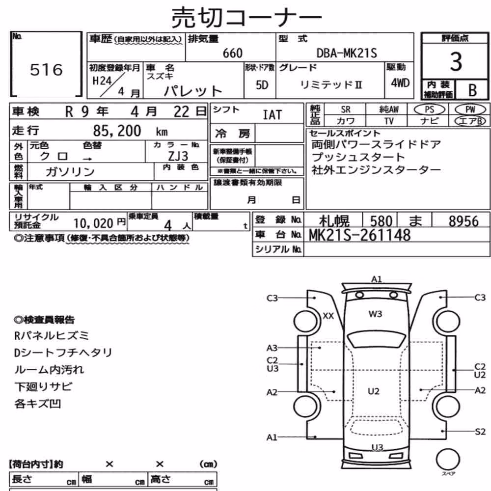 Notka aukcyjna: SUZUKI PALETTE 4WD LIMITED Ⅱ