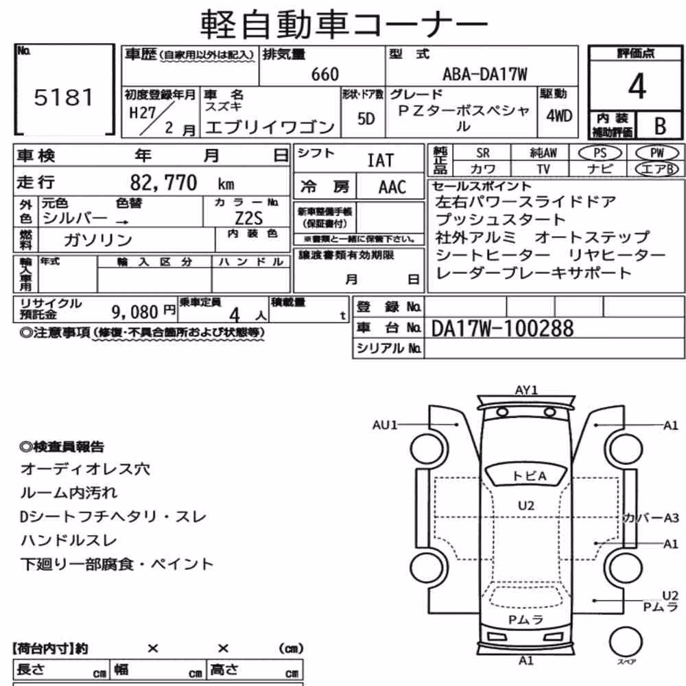 Notka aukcyjna: SUZUKI EVERY WAGON 4WD PZ TURBO SPECIAL