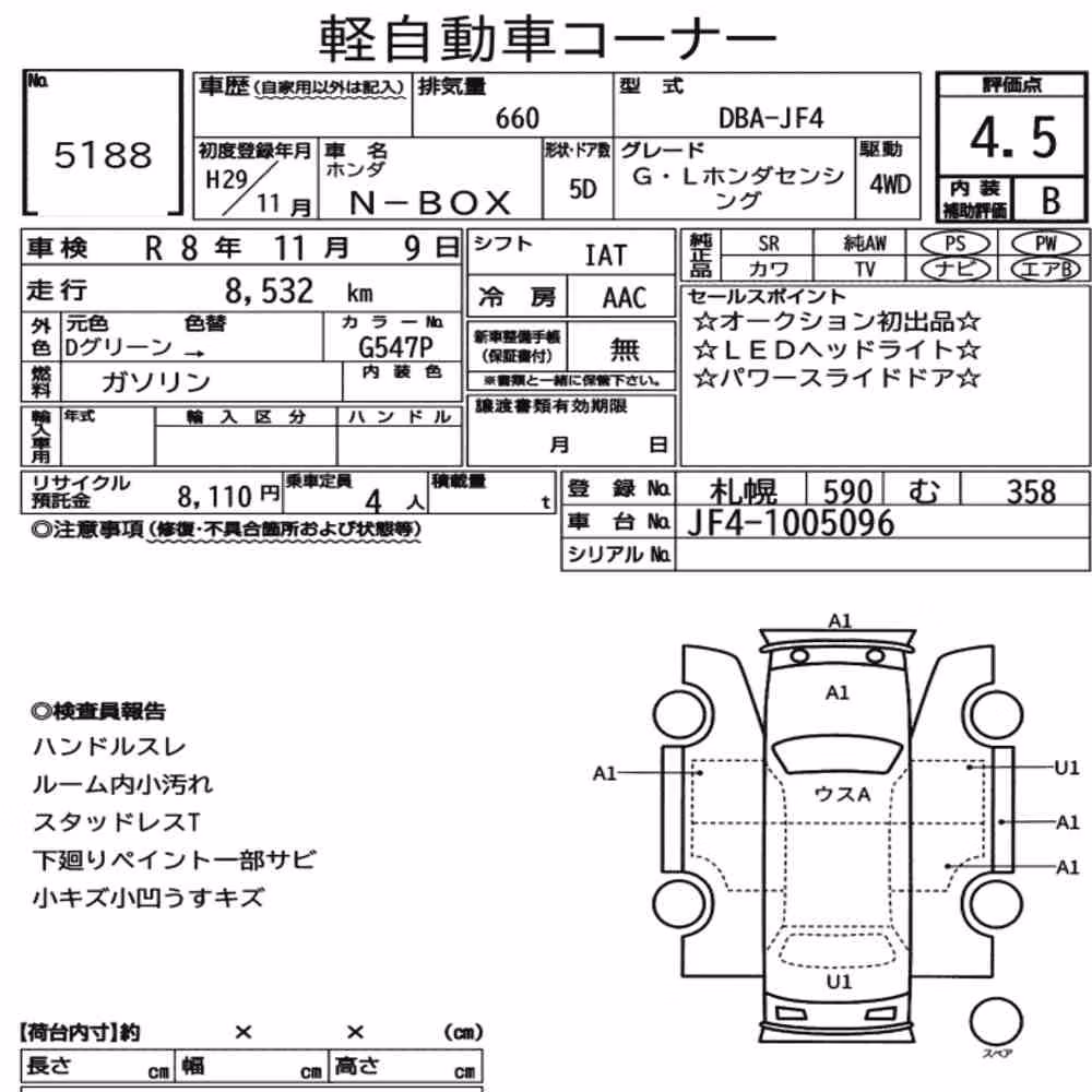 Notka aukcyjna: HONDA N-BOX 4WD G・L HONDA SENSING