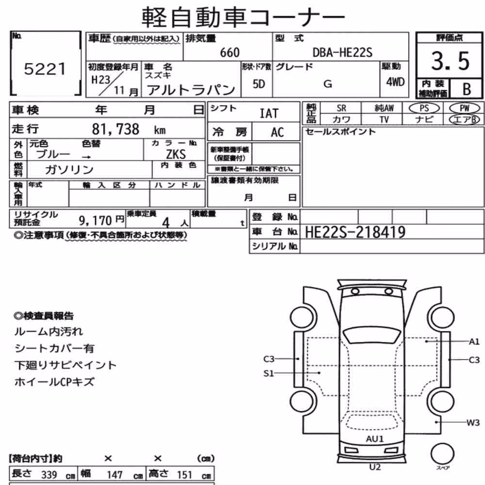 Notka aukcyjna: SUZUKI ALTO LAPIN 4WD G