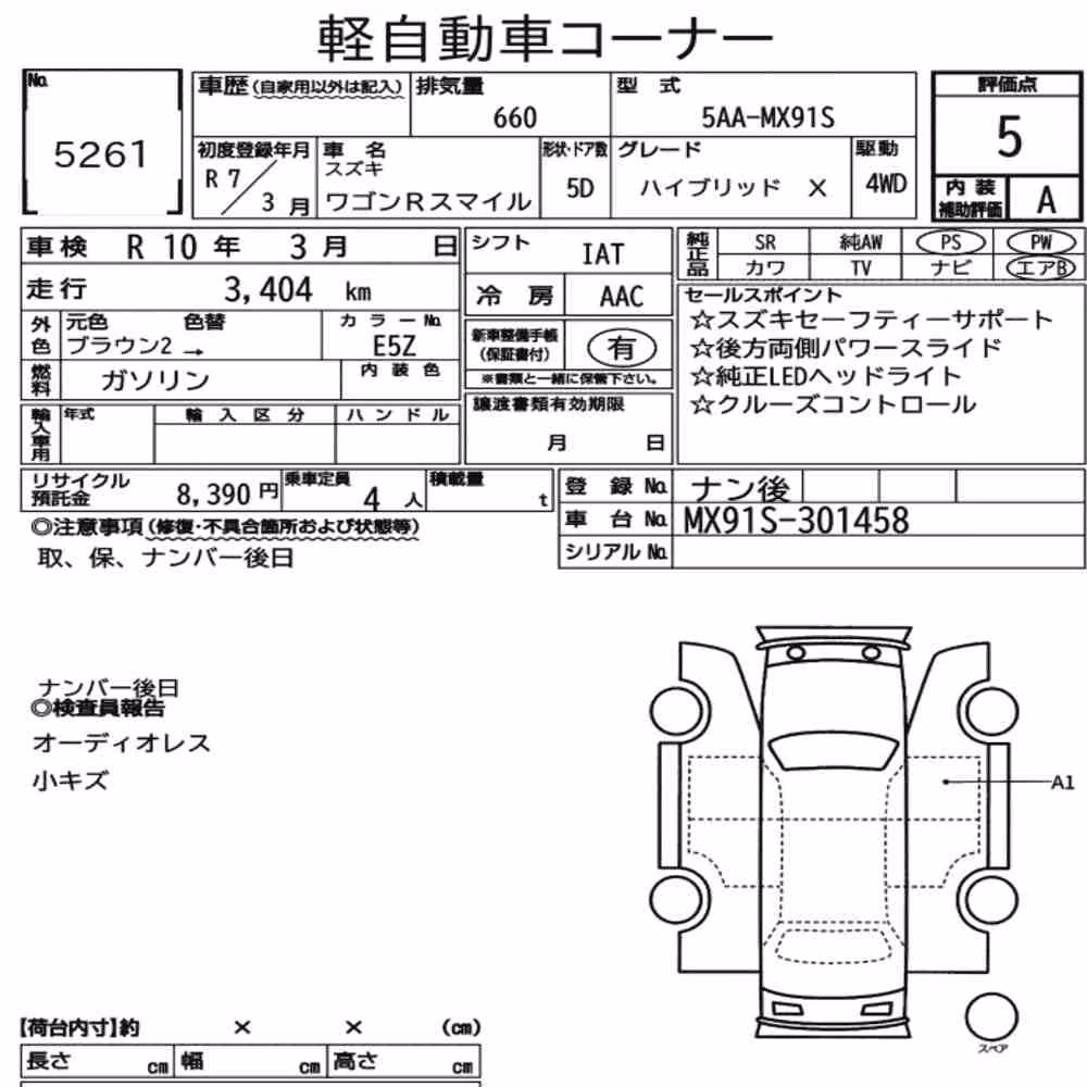 Notka aukcyjna: SUZUKI WAGON R SMILE 4WD HYBRID X
