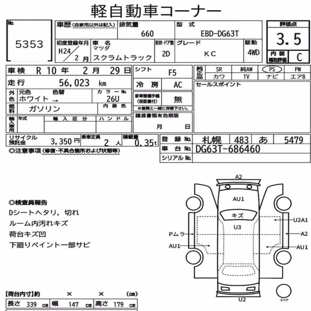 Notka aukcyjna: MAZDA SCRUM TRUCK 4WD KC