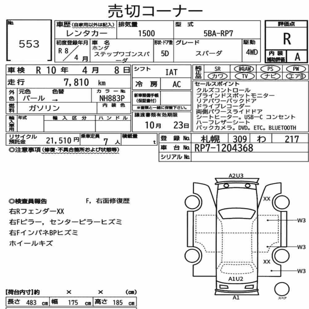Notka aukcyjna: HONDA STEPWAGON SPADA 4WD SPADA