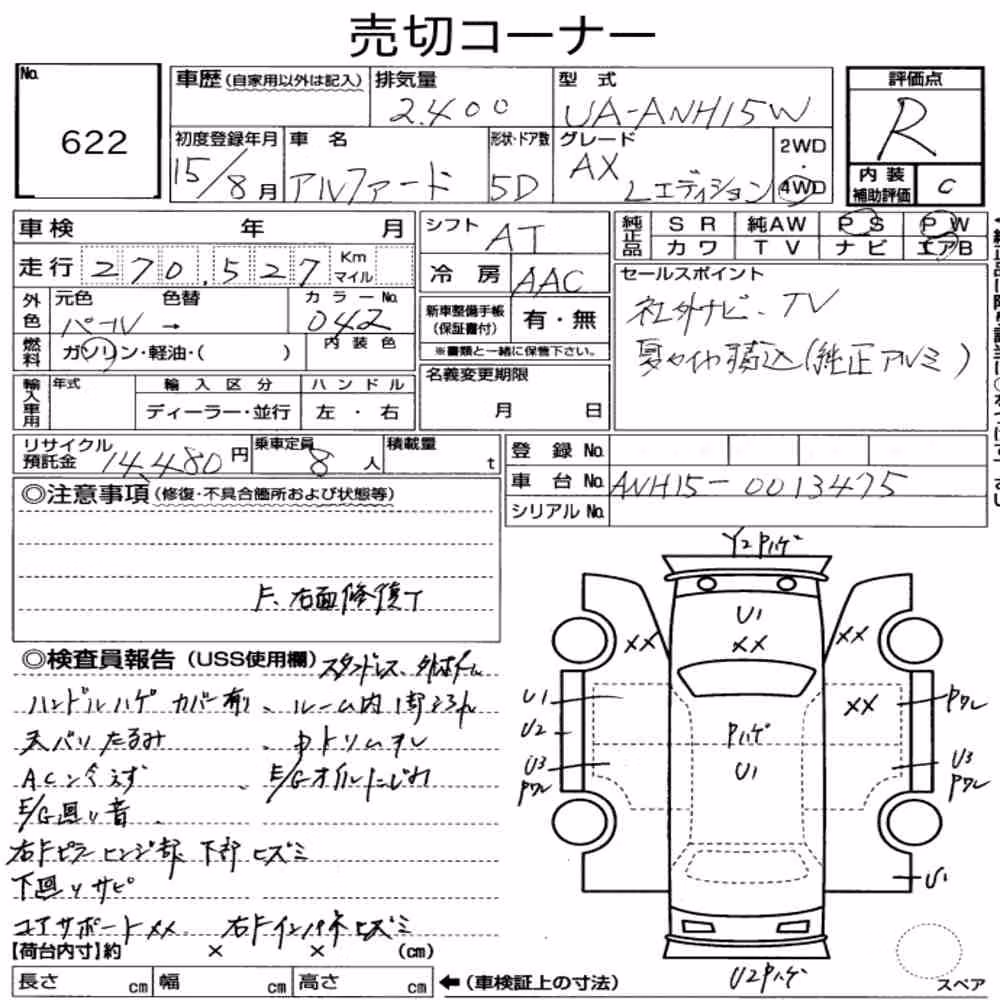 Notka aukcyjna: TOYOTA ALPHARD 4WD AX L EDITION