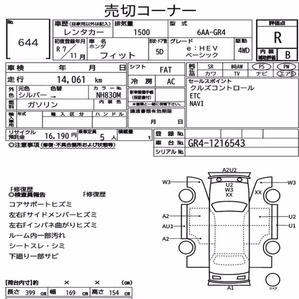 Notka aukcyjna: HONDA FIT 4WD EHEV BASIC
