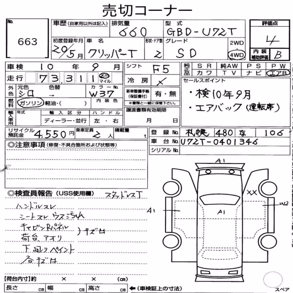 Notka aukcyjna: NISSAN CLIPPER TRUCK 4WD SD
