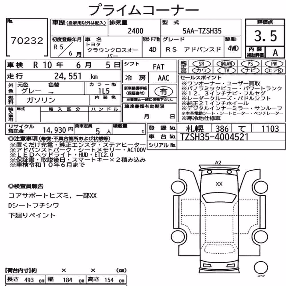 Notka aukcyjna: TOYOTA CROWN CROSSOVER 4WD RS ADVANCED