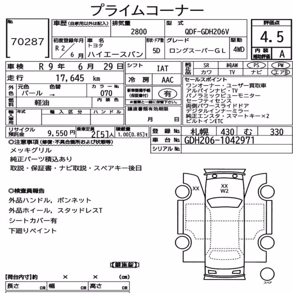 Notka aukcyjna: TOYOTA HIACE VAN 5D 4WD LONG SUPER GL