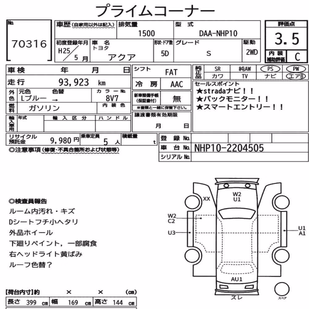 Notka aukcyjna: TOYOTA AQUA S