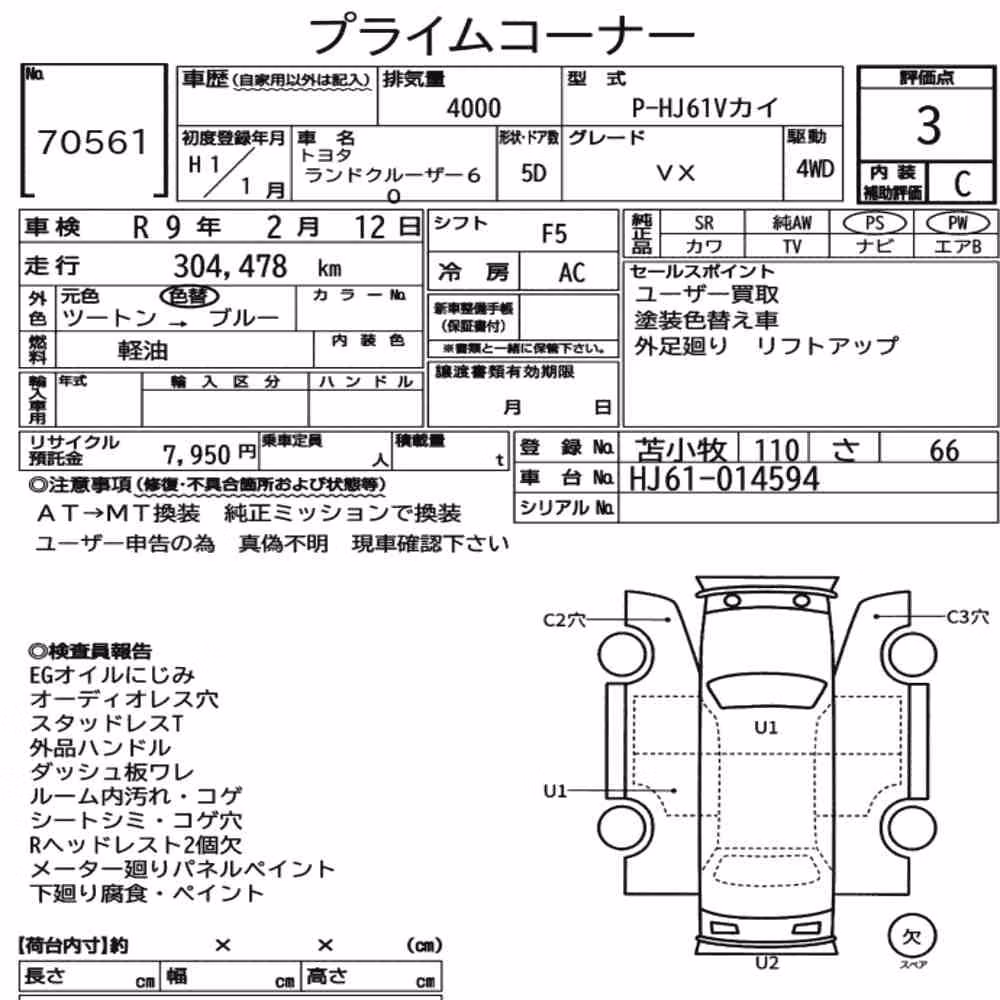 Notka aukcyjna: TOYOTA LAND CRUISER 60 4WD VX