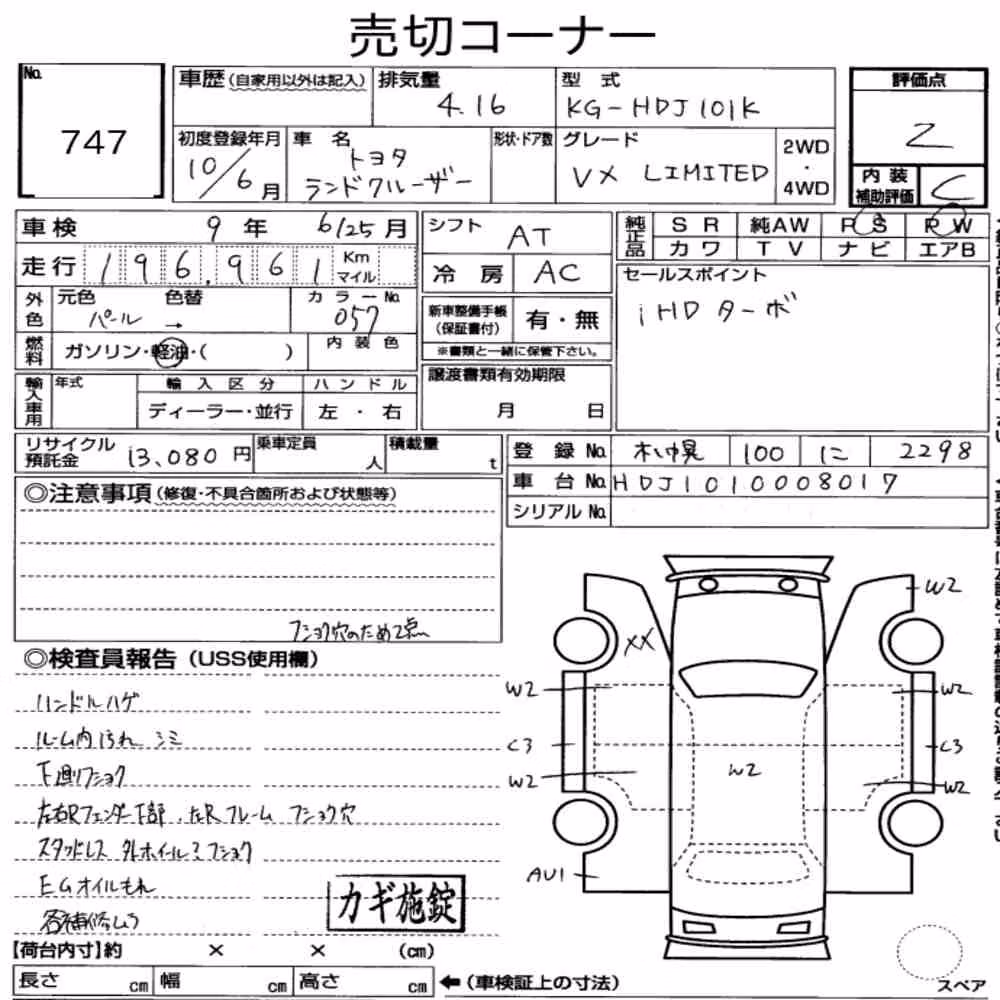 Notka aukcyjna: TOYOTA LAND CRUISER 100 4WD VX LIMITED
