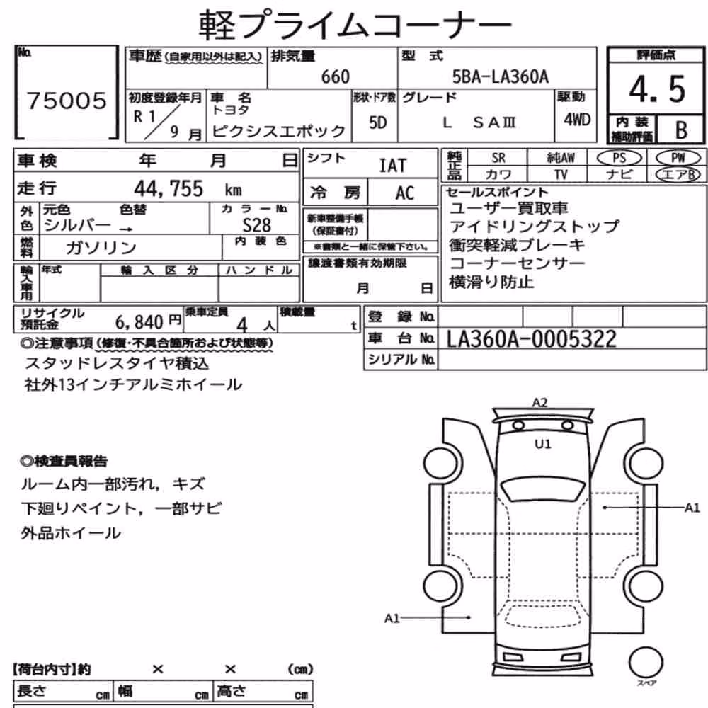 Notka aukcyjna: TOYOTA PIXIS EPOCH 4WD L SAⅢ