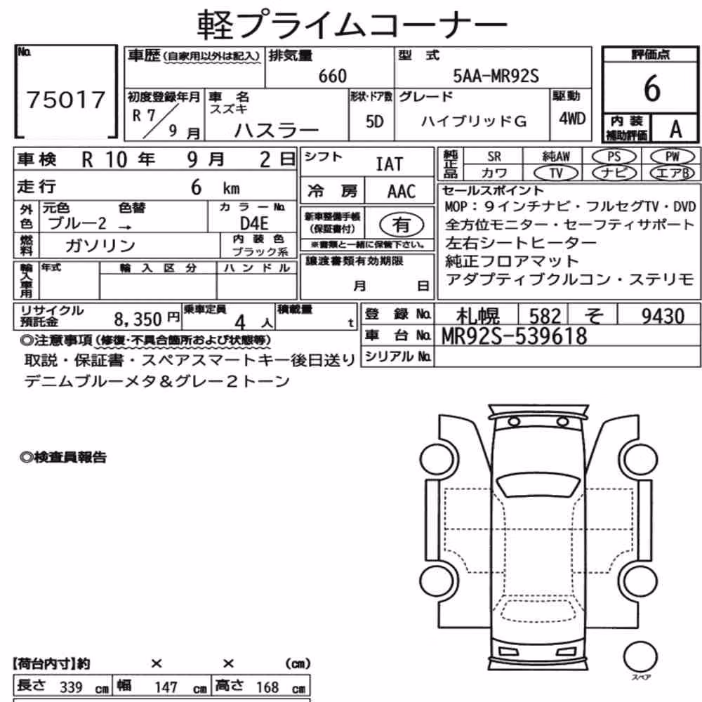 Notka aukcyjna: SUZUKI HUSTLER 4WD HYBRID G