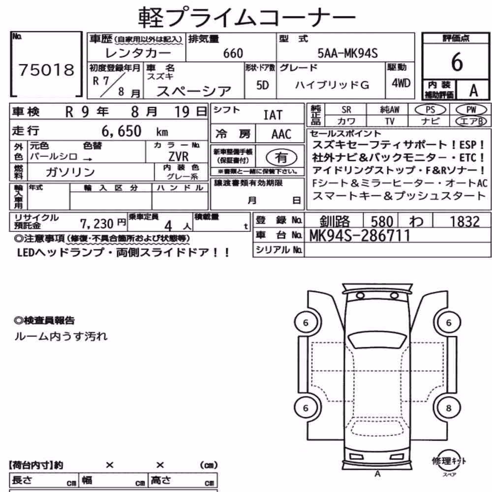 Notka aukcyjna: SUZUKI SPACIA 4WD HYBRID G