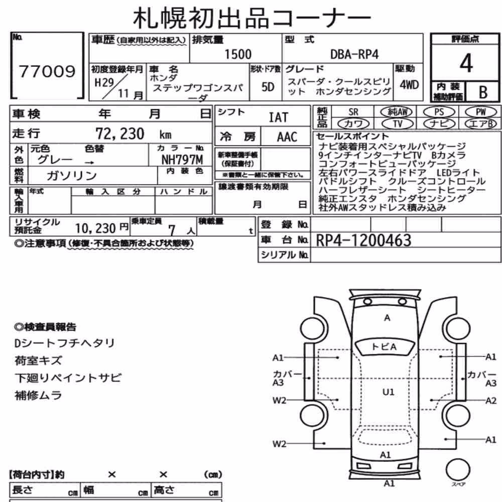 Notka aukcyjna: HONDA STEPWAGON SPADA 4WD SPADA・COOL SPIRIT HONDA SENSING