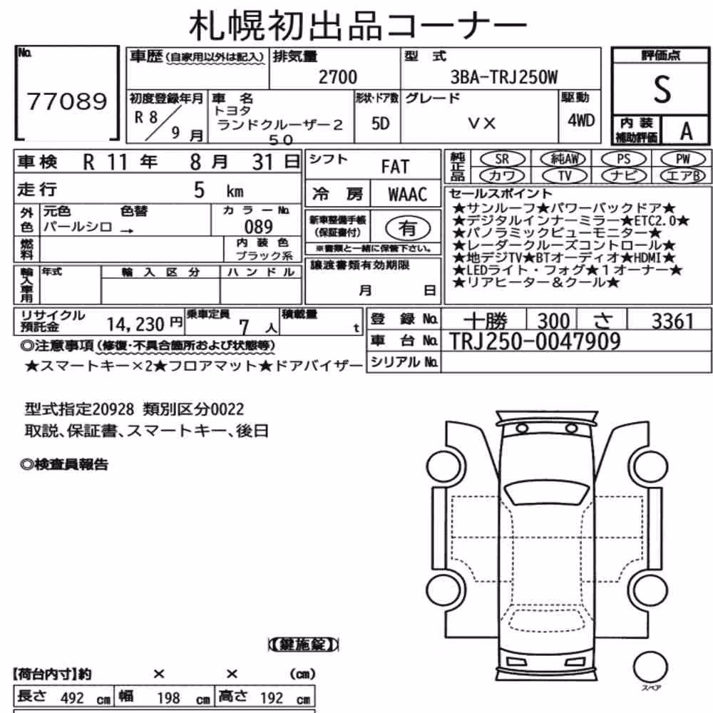 Notka aukcyjna: TOYOTA LAND CRUISER 250 4WD VX