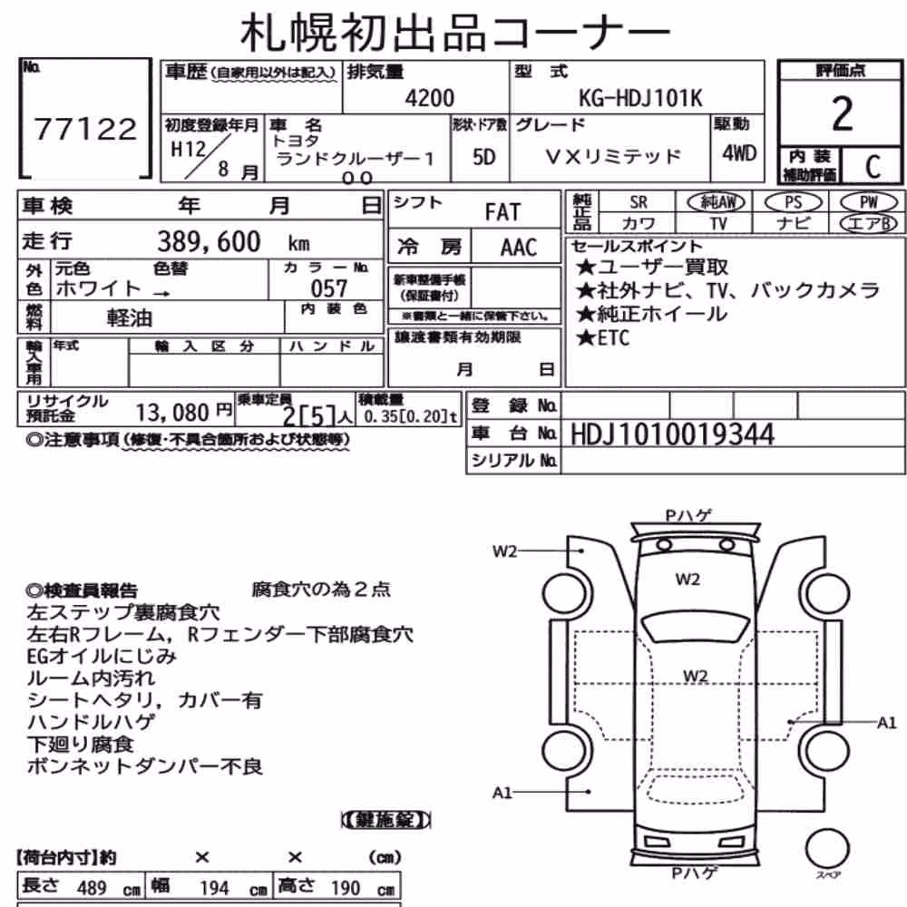 Notka aukcyjna: TOYOTA LAND CRUISER 100 4WD VX LIMITED